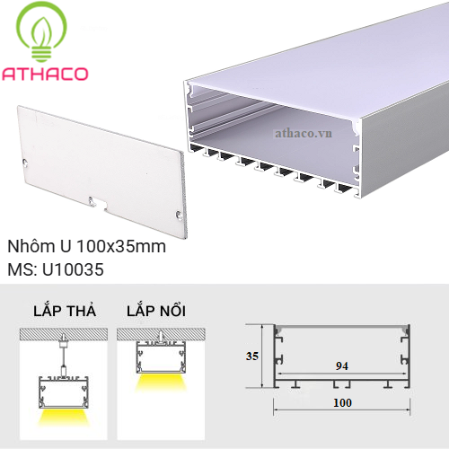 Thanh nhôm chữ U 10035 LED Profile - Ảnh 2